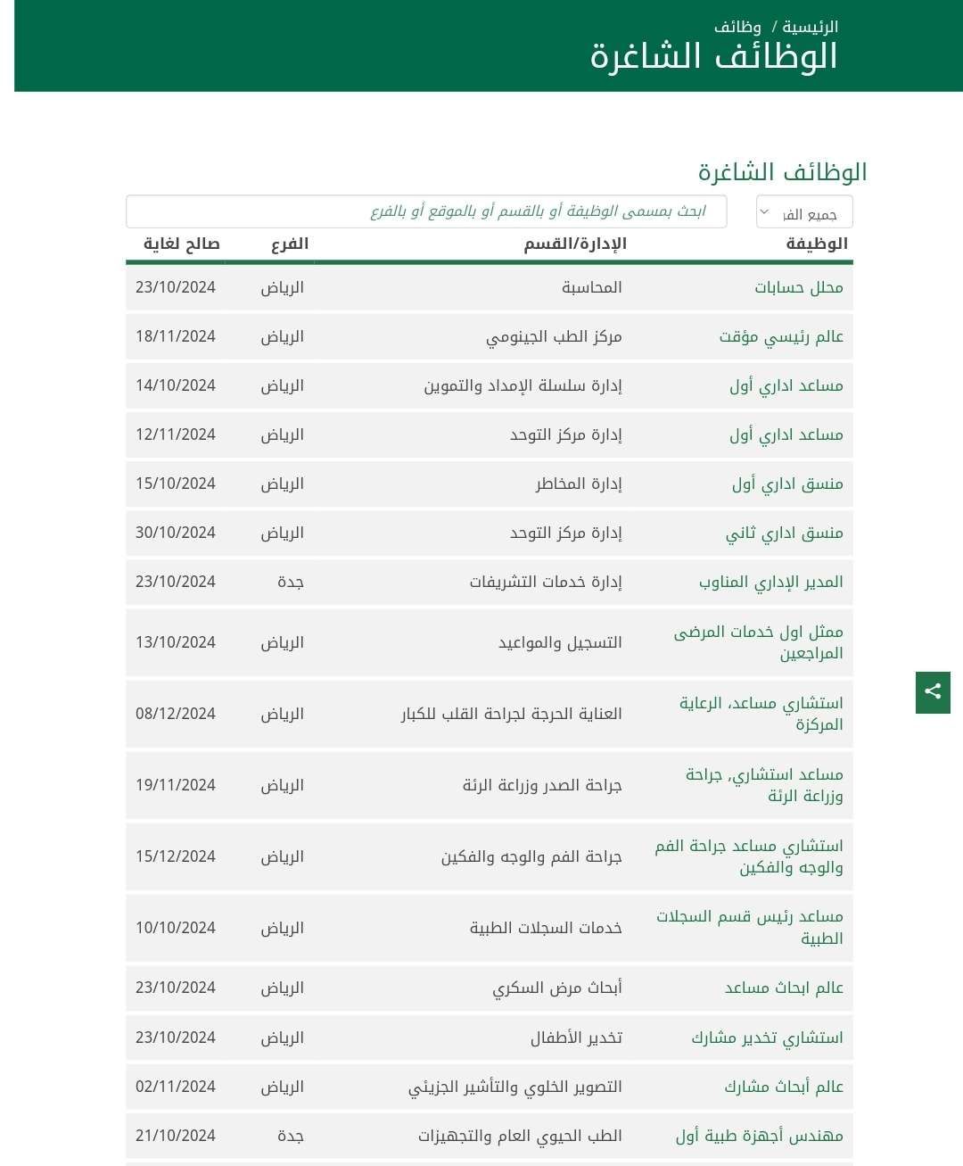 وظائف مستشفى الملك فيصل التخصصي