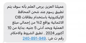 «CIB» يفرض رسومًا جديدة عند شحن المحافظ الإليكترونية اعتبارَا من الغد - ستاد العرب