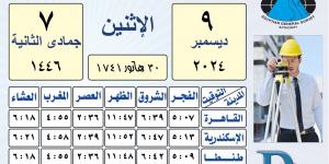 مواقيت الصلاة اليوم الإثنين 9 ديسمبر 2024 في القاهرة والمحافظات - ستاد العرب