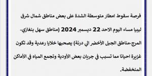 تنبيه
      جوي:
      أمطار
      غزيرة
      محتملة
      في
      شمال
      شرق
      ليبيا
      اليوم - ستاد العرب