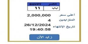 سعرها
      وصل
      2
      مليون
      جنيه..
      التزايد
      يشتعل
      على
      لوحة
      سيارة
      مميزة
      (تفاصيل) - ستاد العرب