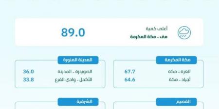 البيئة: مكة المكرمة تسجّل أعلى كمية أمطار بـ (89) ملم - ستاد العرب