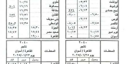 جدول
      جديد
      لتشغيل
      قطارات
      التالجو
      على
      خط
      الصعيد
      «القاهرة
      –
      أسوان» - ستاد العرب