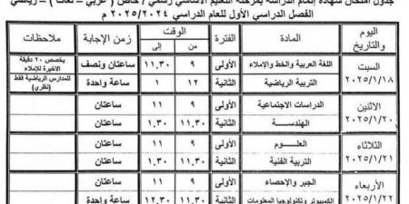 تبدأ
      اليوم..
      جدول
      امتحانات
      نصف
      العام
      للشهادة
      الإعدادية
      في
      بني
      سويف - ستاد العرب