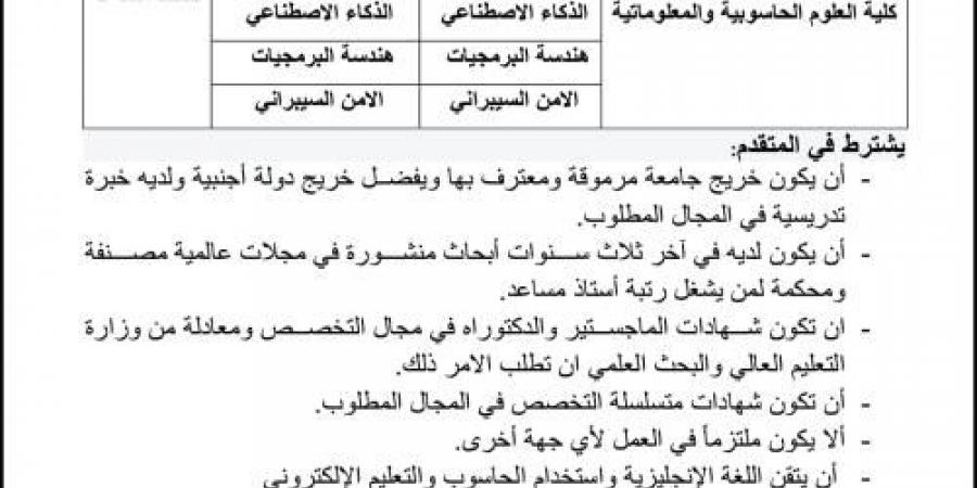 اعلان
      تعيين
      عضو
      هيئة
      تدريسية
      /
      كلية
      العلوم
      الحاسوبية
      والمعلوماتية
      من
      حملة
      درجة
      الدكتوراه
      للفصل
      الدراسي
      الثاني
      للعام
      الجامعي
      2024/2025
      ‎ - ستاد العرب