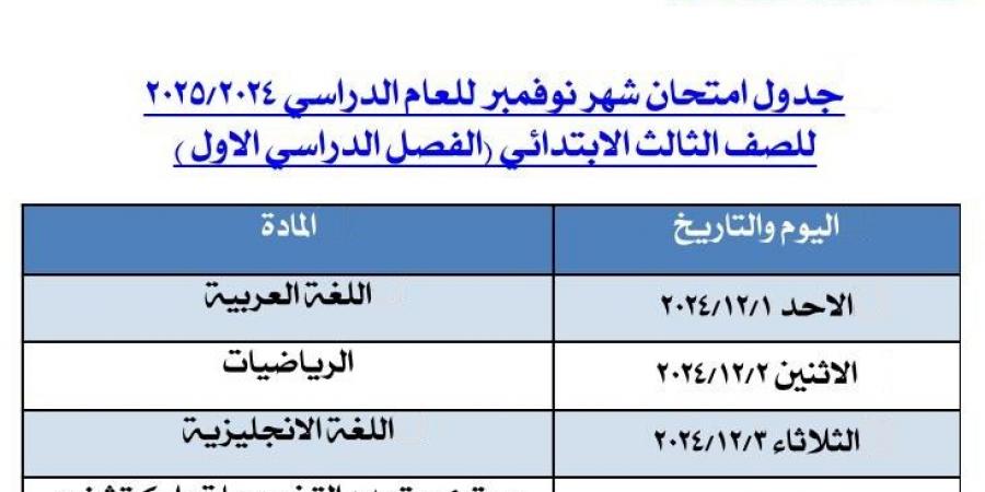 تعليم الجيزة تعلن الجداول "المعدلة" لامتحانات شهر نوفمبر 2024 - ستاد العرب