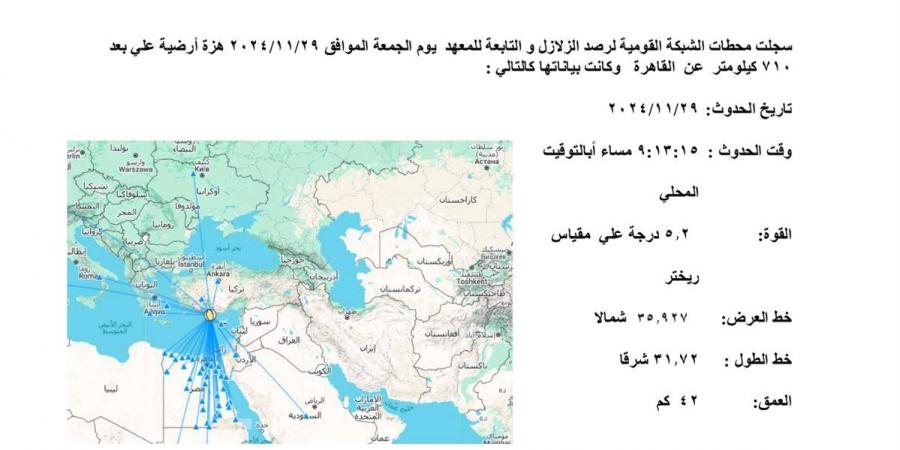 زلزال بقوة 5.2 درجة، معهد الفلك يكشف تفاصيل هزة أرضية ضربت القاهرة اليوم - ستاد العرب