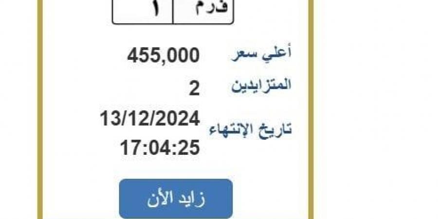 بسعر
      455
      ألف
      جنيه..
      «المرور»
      تطرح
      التزايد
      على
      لوحة
      سيارة
      مميزة - ستاد العرب