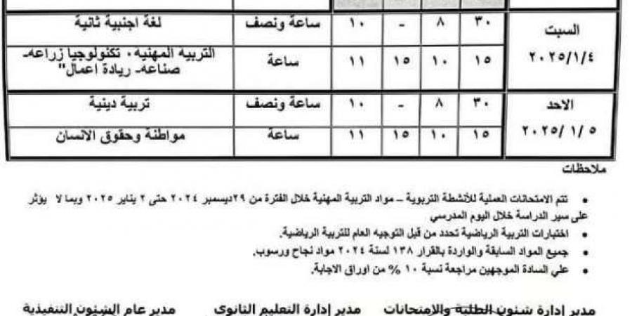 جدول
      امتحانات
      الصفين
      الأول
      والثاني
      الثانوي
      الترم
      الأول
      2025
      في
      أسيوط - ستاد العرب