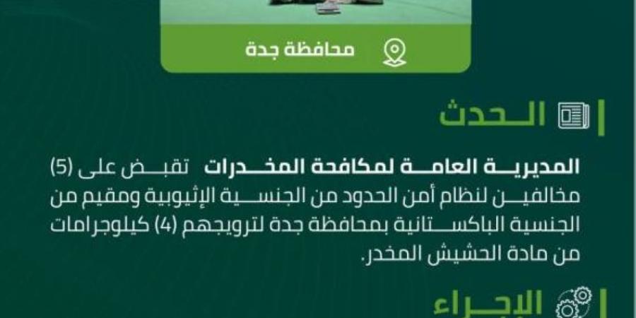 القبض على (5) مخالفين ومقيم بمحافظة جدة لترويجهم مادة الحشيش - ستاد العرب