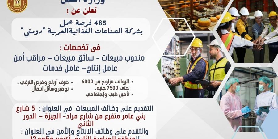 براتب 7500 جنيه، «العمل» تُعلن عن 465 فرصة جديدة - ستاد العرب