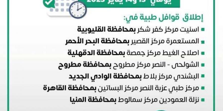 انطلاق
      7
      قوافل
      طبية
      في
      المحافظات
      ضمن
      «حياة
      كريمة»
      اليوم..
      اعرف
      الأماكن - ستاد العرب