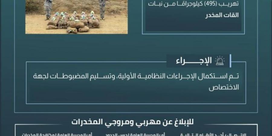 حرس الحدود بعسير يحبط تهريب (495) كيلوجرامًا من القات المخدر - ستاد العرب