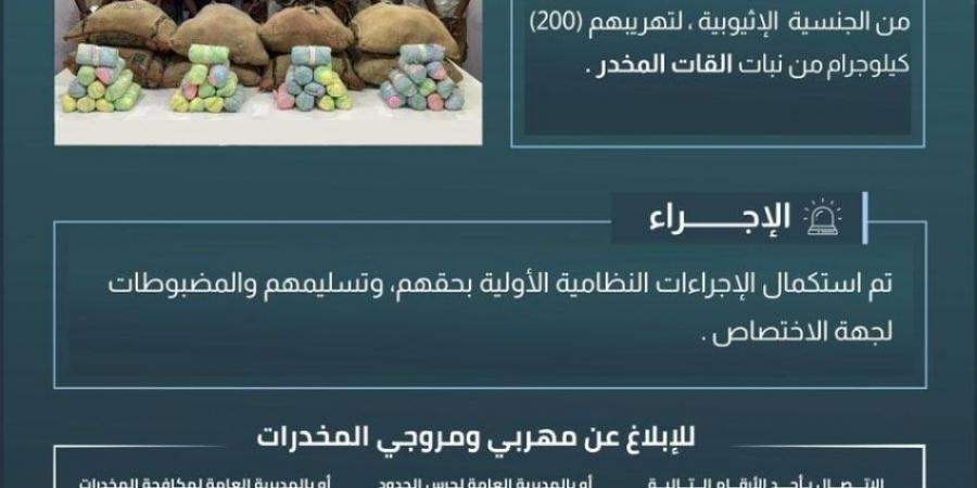 حرس الحدود بعسير يقبض على (8) مخالفين لتهريبهم (200) كيلوجرام من القات المخدر - ستاد العرب