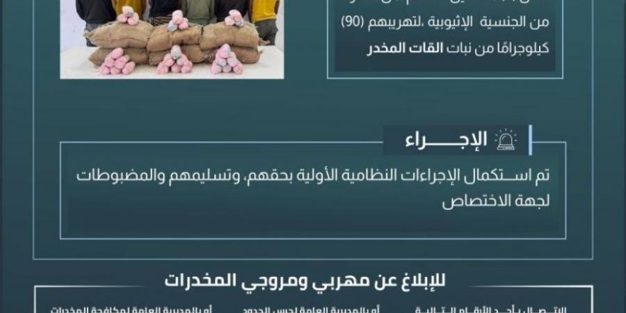 حرس الحدود بعسير يقبض على (6) مخالفين لتهريبهم (90) كيلوجرامًا من القات المخدر - ستاد العرب