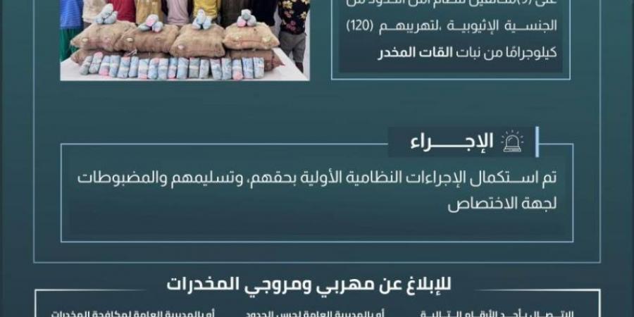 حرس الحدود بعسير يقبض على 9مخالفين لنظام أمن الحدود لتهريبهم 120 كيلوجرامًا من نبات القات المخدر - ستاد العرب