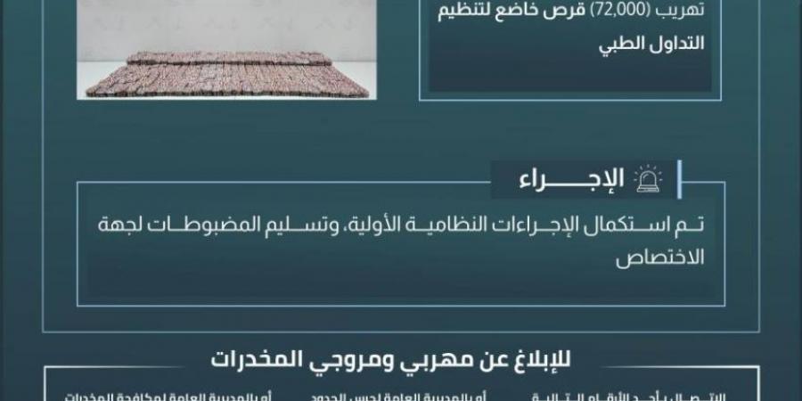 حرس الحدود بجازان يحبط تهريب 72,000 قرص خاضع لتنظيم التداول الطبي - ستاد العرب