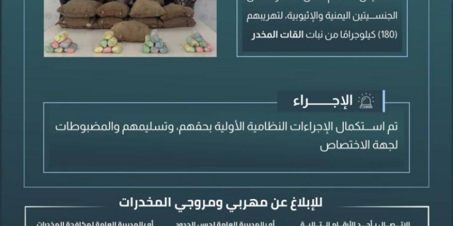 حرس الحدود بعسير يقبض على 10 مخالفين لنظام أمن الحدود لتهريبهم 180 كلجم من نبات القات المخدر - ستاد العرب