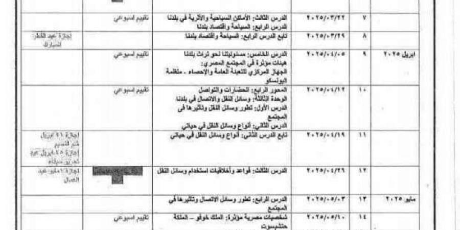 جدول
      توزيع
      منهج
      الدراسات
      للصف
      الرابع
      الابتدائي
      الترم
      الثاني - ستاد العرب